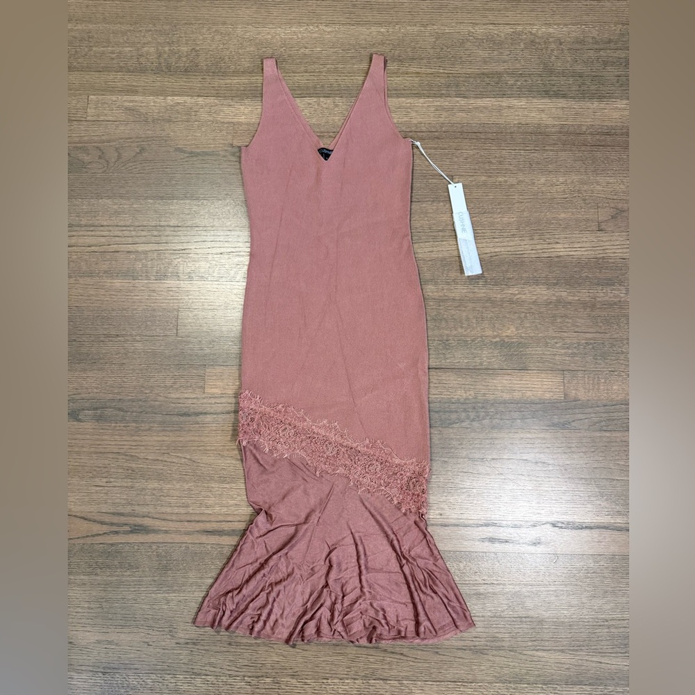 New Cushnie Sleeveless V Neck Knit Dress with Lace Detail-Size Medium-Rose Gold - Picture 5 of 16